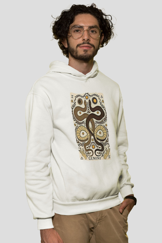 İkizler Burcu Baskılı Beyaz Unisex Hoodie