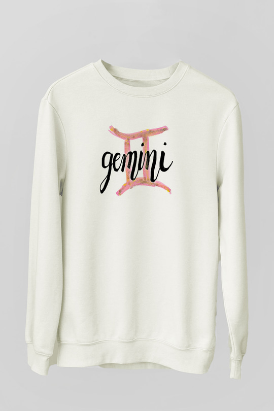 İkizler Burcu Baskılı Beyaz Unisex Sweatshirt