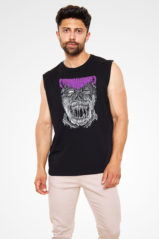 Impetigo Baskılı Unisex Siyah Kolsuz Tişört - Tshirt