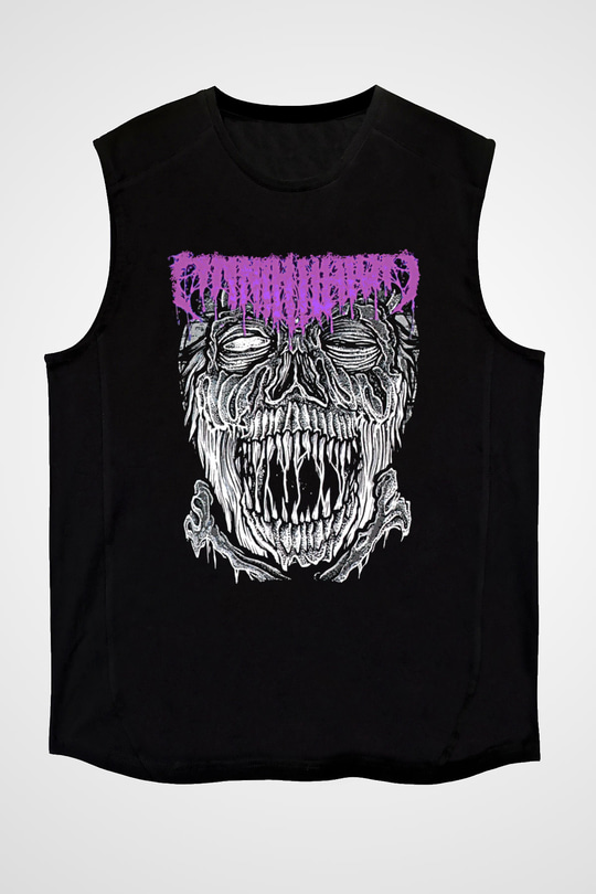 Impetigo Baskılı Unisex Siyah Kolsuz Tişört - Tshirt