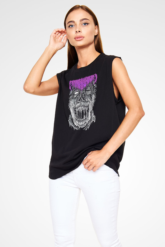 Impetigo Baskılı Unisex Siyah Kolsuz Tişört - Tshirt
