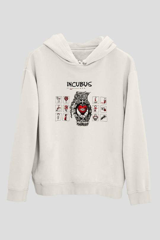 Incubus Beyaz Unisex Kapşonlu Sweatshirt