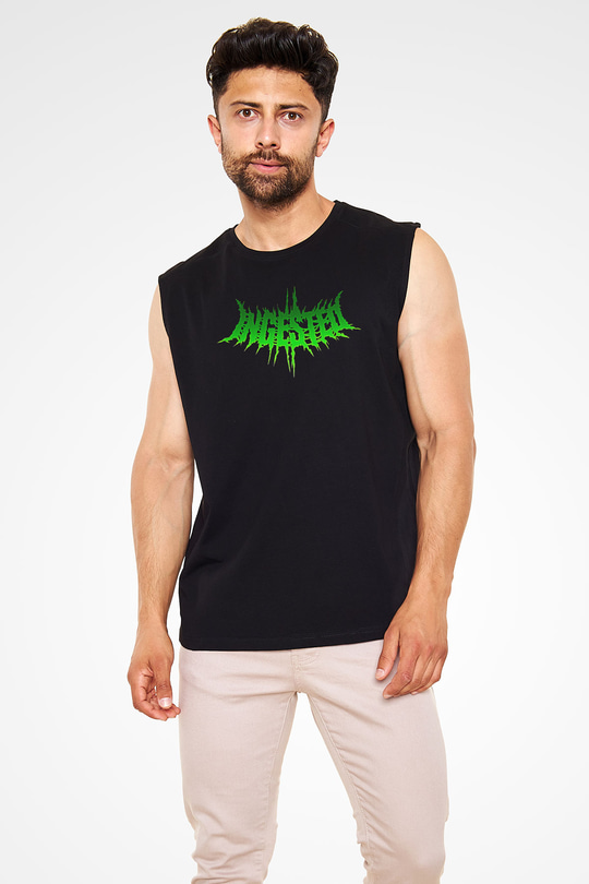 Ingested Baskılı Unisex Siyah Kolsuz Tişört - Tshirt