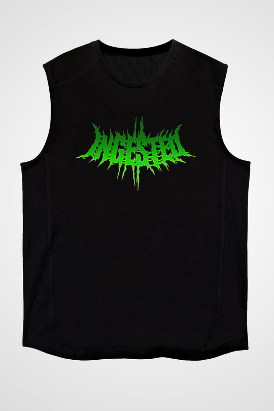 Ingested Baskılı Unisex Siyah Kolsuz Tişört - Tshirt