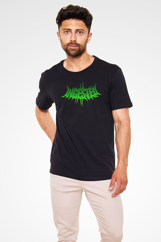 Ingested Baskılı Unisex Siyah Tişört - Tshirt