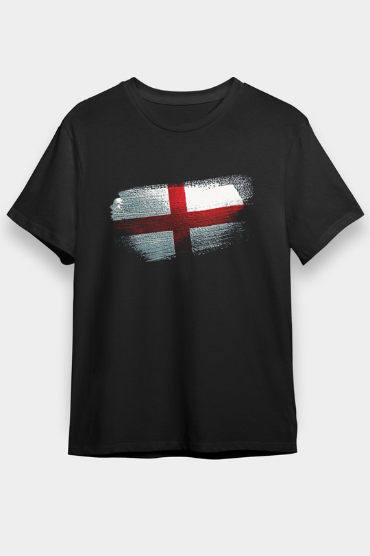 İngiltere - England Bayrağı Baskılı Unisex Siyah Tişört