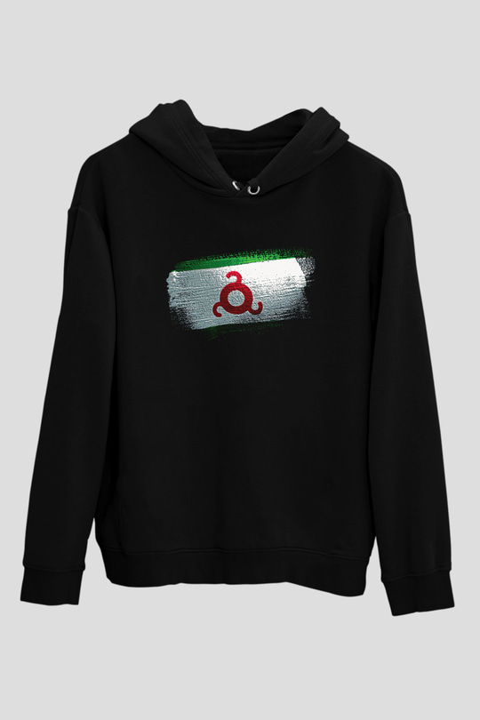 İnguşetya - İngushetia Bayrağı Baskılı Unisex Siyah Hoodie