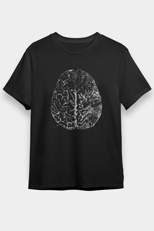 İnsan Beyni Baskılı Unisex Siyah Tişört - Tshirt