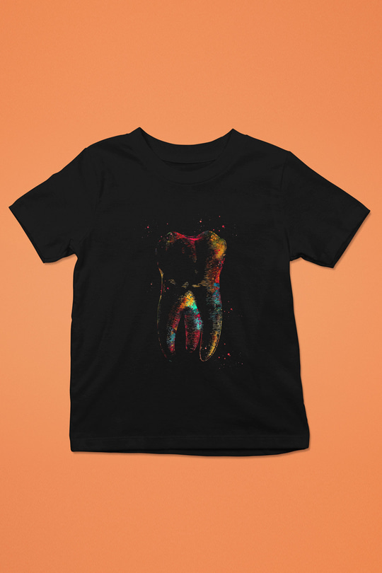 İnsan Dişi Renkli Baskılı Unisex Siyah Çocuk Tişörtü - Tshirt