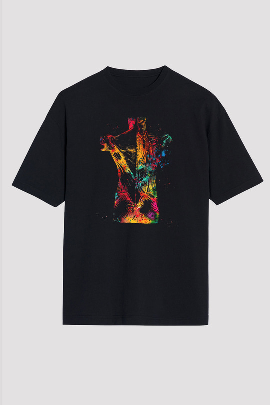 İnsan Kas Yapısı Renkli Baskılı Unisex Oversize Tişört - Tshirt