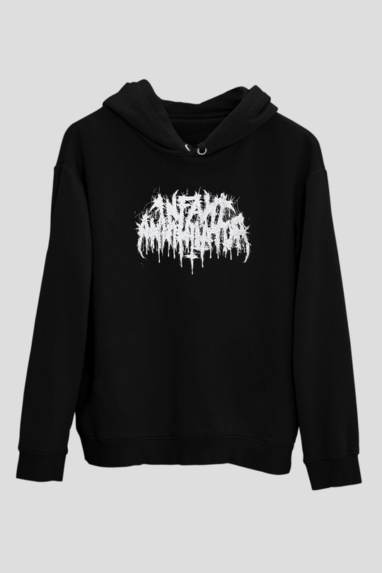 Insomnium Baskılı Unisex Siyah Kapüşonlu Sweatshirt