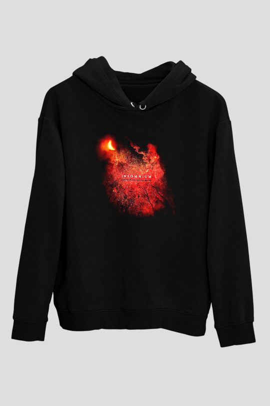 Insomnium Baskılı Unisex Siyah Kapüşonlu Sweatshirt