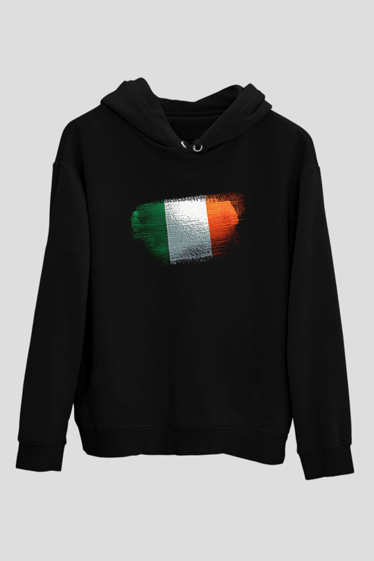 İrlanda - İreland Bayrağı Baskılı Unisex Siyah Hoodie