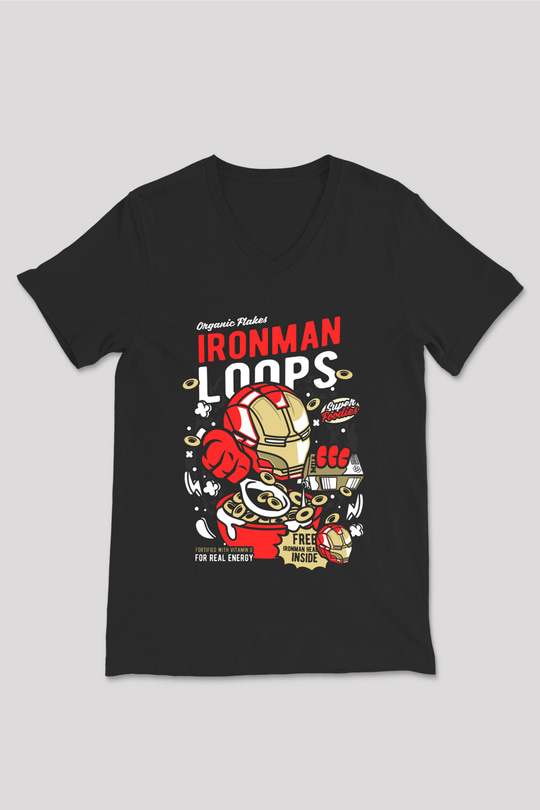 Iron Loops Baskılı Unisex Siyah V Yaka Tişört