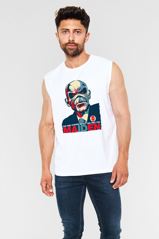 Iron Maiden Beyaz Unisex Kolsuz Tişört