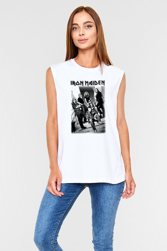 Iron Maiden Beyaz Unisex Kolsuz Tişört