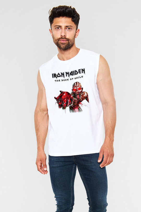 Iron Maiden Beyaz Unisex Kolsuz Tişört