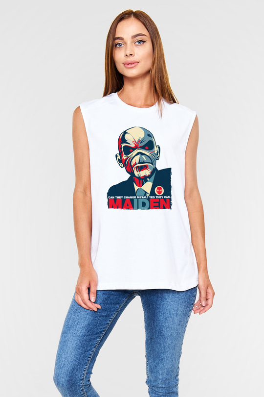 Iron Maiden Beyaz Unisex Kolsuz Tişört
