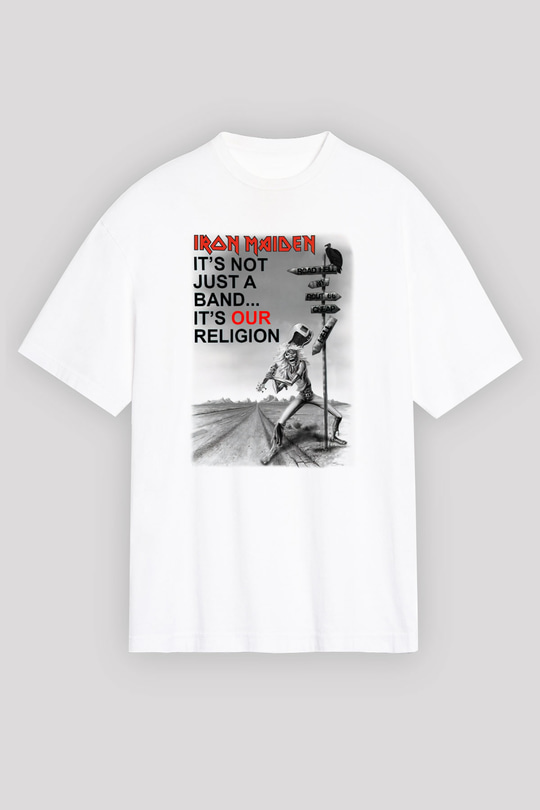 Iron Maiden İts Not Just A Band Its Our Religion Beyaz Unisex Oversize Tişört T-Shirt