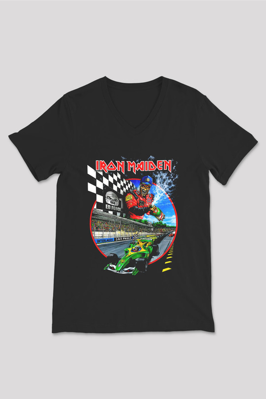 Iron Maiden Siyah Unisex V Yaka Tişört T-Shirt