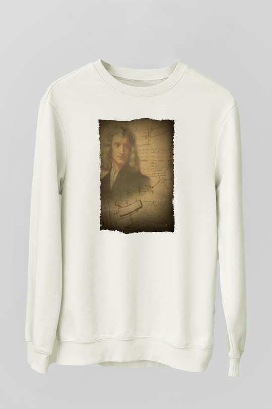 Isaac Newton Baskılı Unisex Ekru Sweatshirt