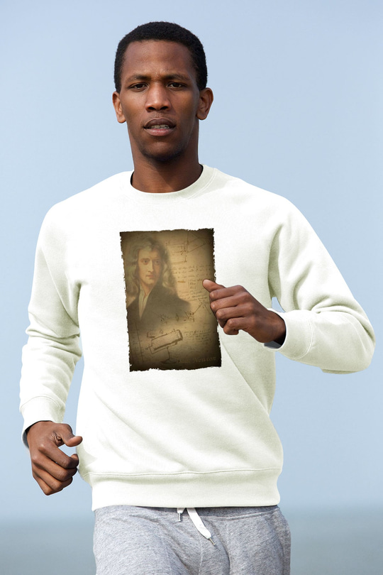 Isaac Newton Baskılı Unisex Ekru Sweatshirt