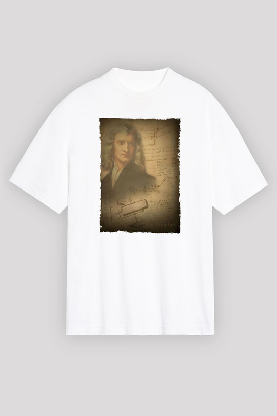 Isaac Newton Baskılı Unisex Oversize Beyaz Tişört - Tshirt