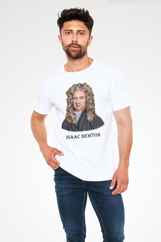 İsaac Newton Portre Baskılı Unisex Beyaz Tişört
