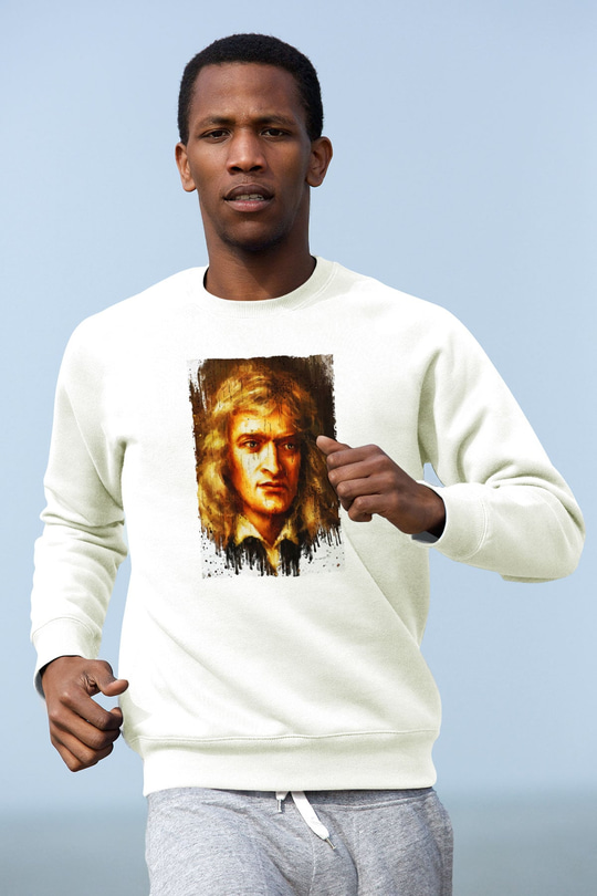 Isaac Newton Portre Baskılı Unisex Ekru Sweatshirt