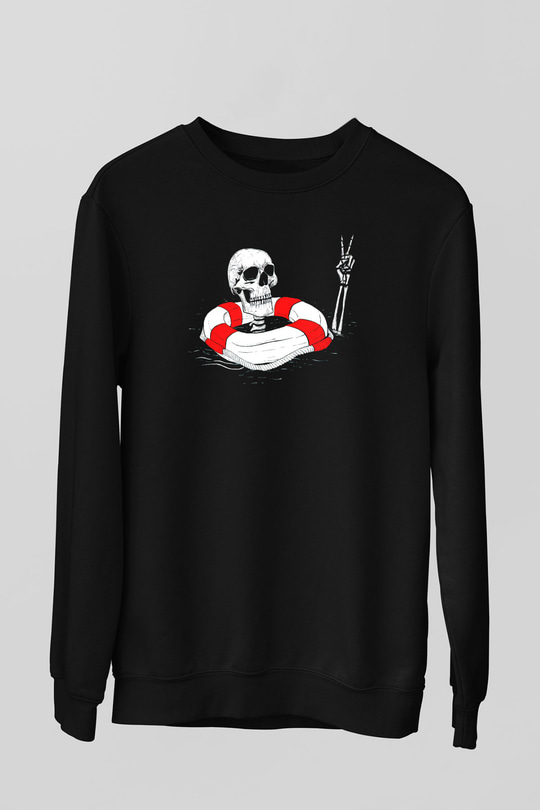 İskelet Baskılı Unisex Siyah  Sweatshirt