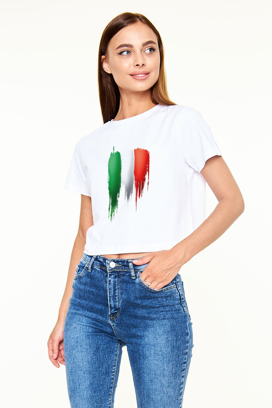 İtalya Beyaz Croptop Tişört