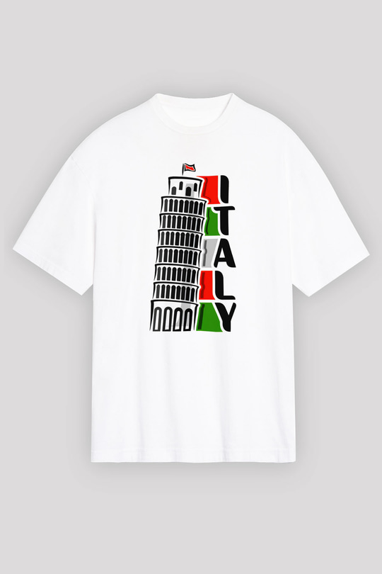 İtalya Beyaz Unisex Oversize Tişört T-Shirt