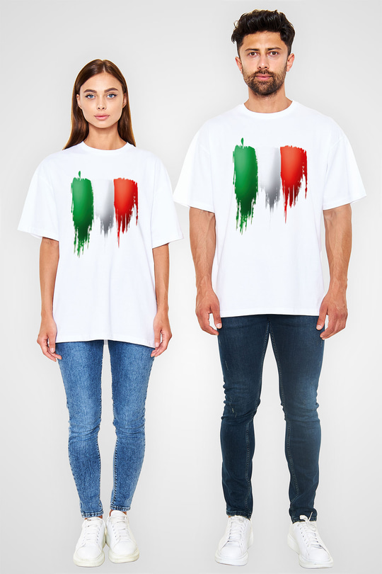 İtalya Beyaz Unisex Oversize Tişört T-Shirt
