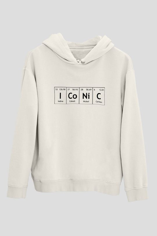 İyot Kobalt Nikel Karbon İconic Baskılı Unisex Beyaz Hoodie