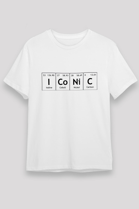 İyot Kobalt Nikel Karbon İconic Baskılı Unisex Beyaz Tişört