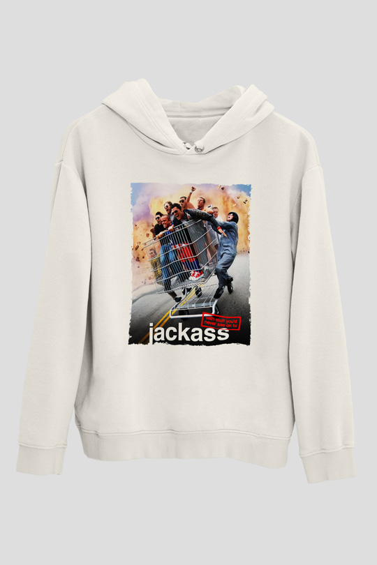 Jackass Beyaz Unisex Kapşonlu Sweatshirt
