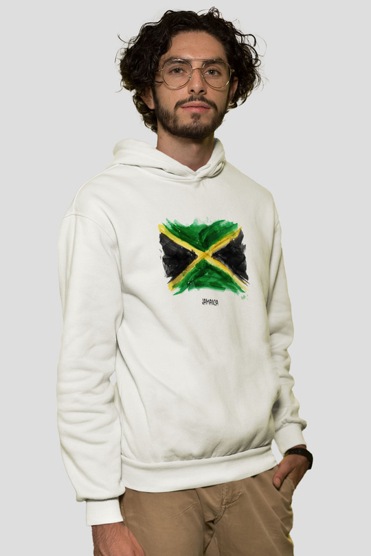 Jamaika Beyaz Unisex Kapşonlu Sweatshirt