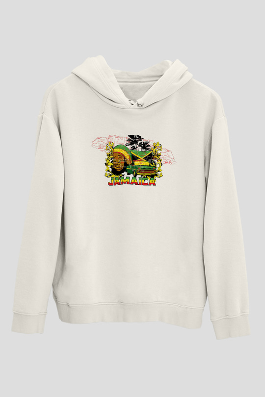 Jamaika Beyaz Unisex Kapşonlu Sweatshirt