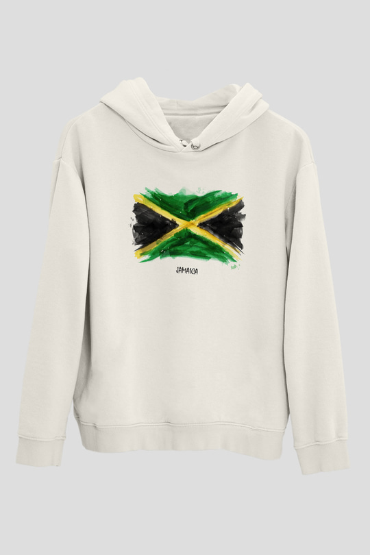 Jamaika Beyaz Unisex Kapşonlu Sweatshirt