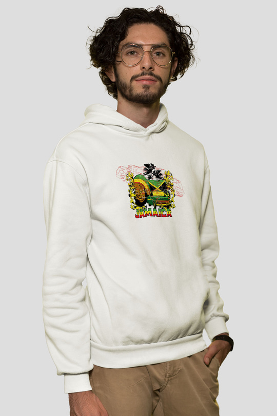Jamaika Beyaz Unisex Kapşonlu Sweatshirt