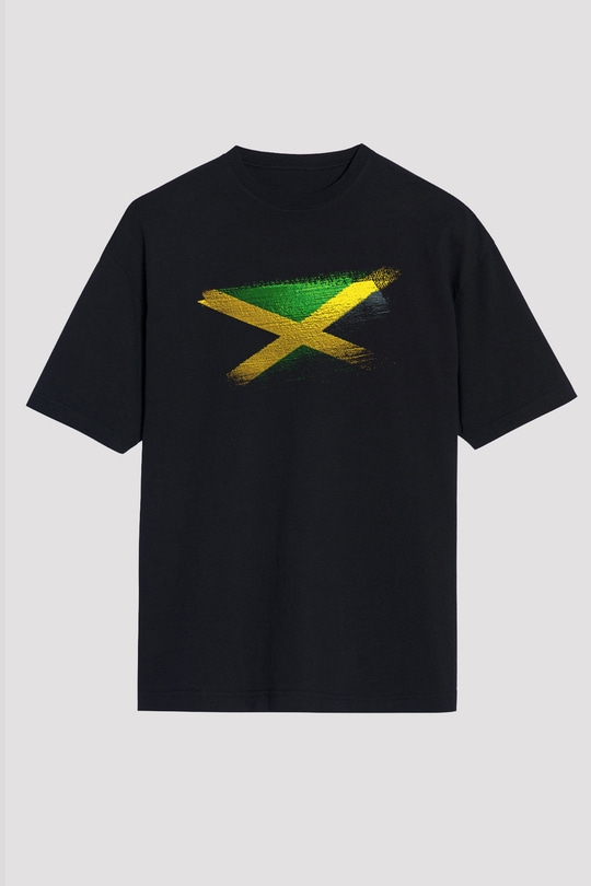 Jamaika - Jamaica Bayrağı Baskılı Unisex Siyah Oversize Tişört