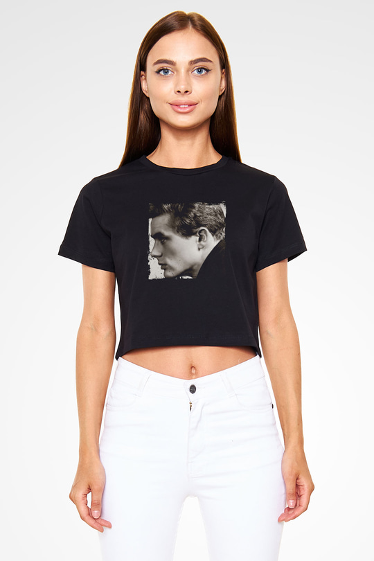 James Dean Baskılı Siyah Kadın Crop Top Tişört