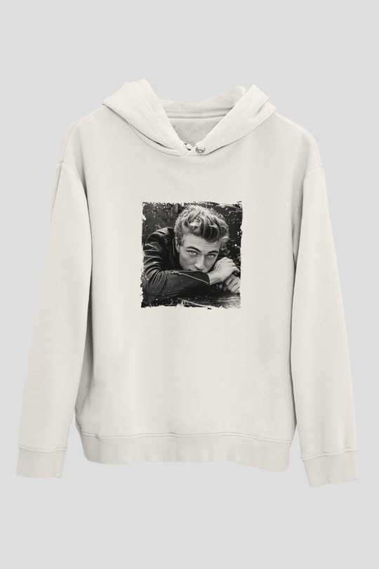 James Dean Unisex Baskılı Beyaz Kapüşonlu Sweatshirt