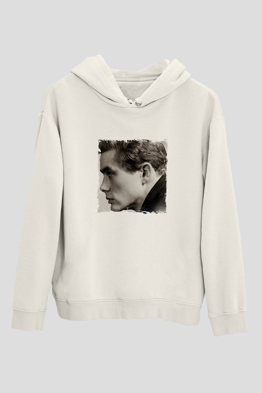 James Dean Unisex Baskılı Beyaz Kapüşonlu Sweatshirt