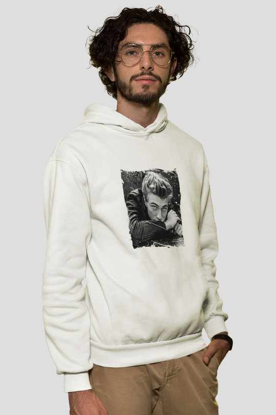 James Dean Unisex Baskılı Beyaz Kapüşonlu Sweatshirt