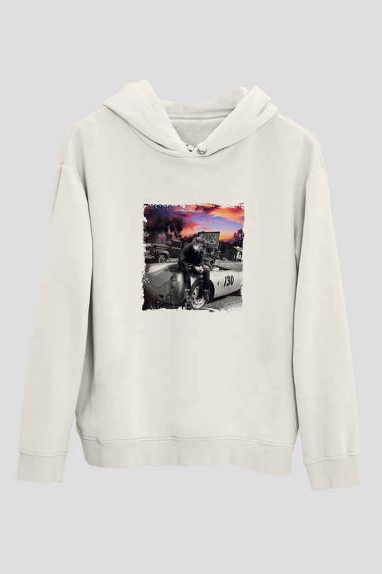 James Dean Unisex Baskılı Beyaz Kapüşonlu Sweatshirt