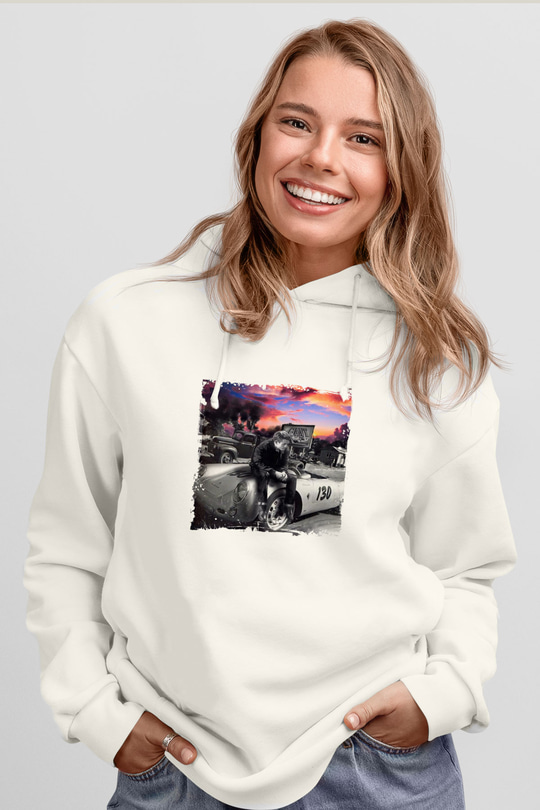 James Dean Unisex Baskılı Beyaz Kapüşonlu Sweatshirt