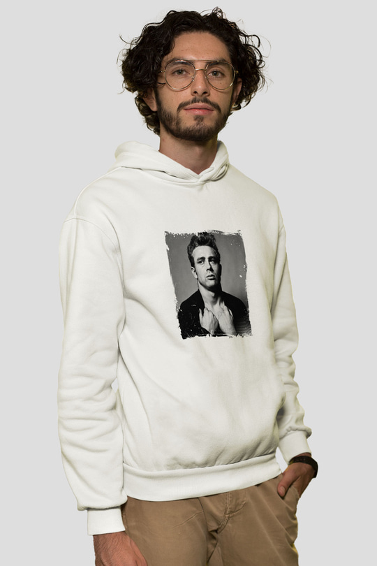 James Dean Unisex Baskılı Beyaz Kapüşonlu Sweatshirt
