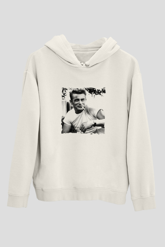 James Dean Unisex Baskılı Beyaz Kapüşonlu Sweatshirt