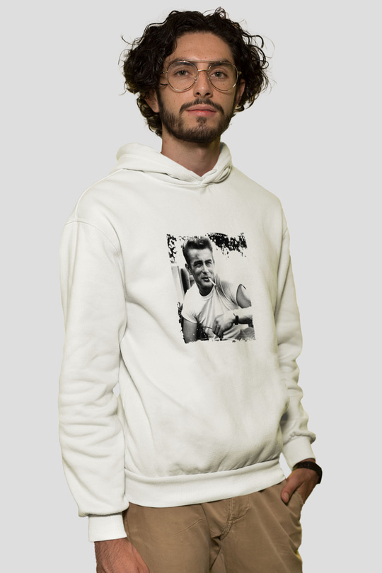 James Dean Unisex Baskılı Beyaz Kapüşonlu Sweatshirt